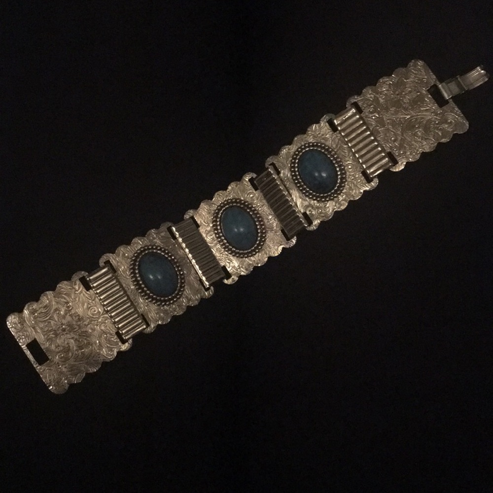 Vintage Silver Filagree and Turquoise Bracelet